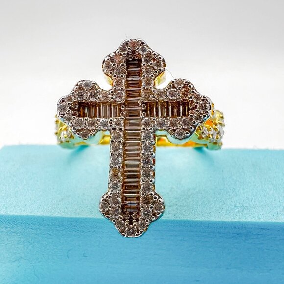 925 Sterling Sliver Moissanite Designer Cross Ring, 1.555ctw VVS Stones with Bag - Picture 5 of 8